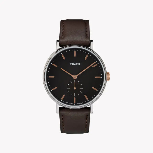 Timex Men's Brown Leather Watch, Black Dial | Tw2r38100 by i-watch