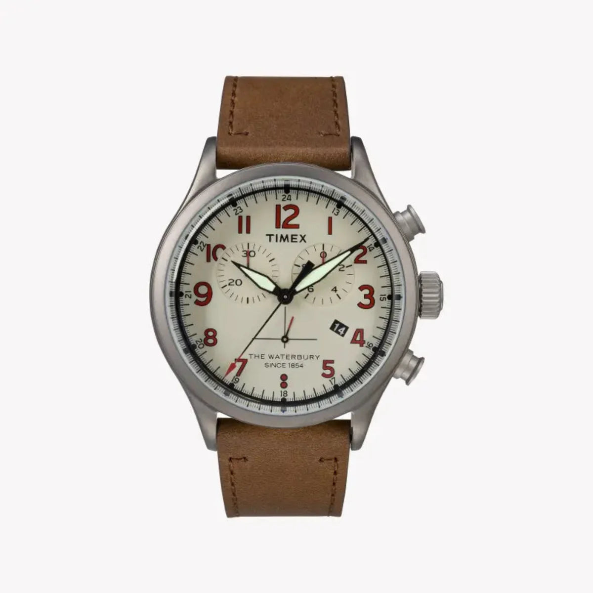 Timex Men's Brown Leather Watch, Off White Dial | Tw2r38300