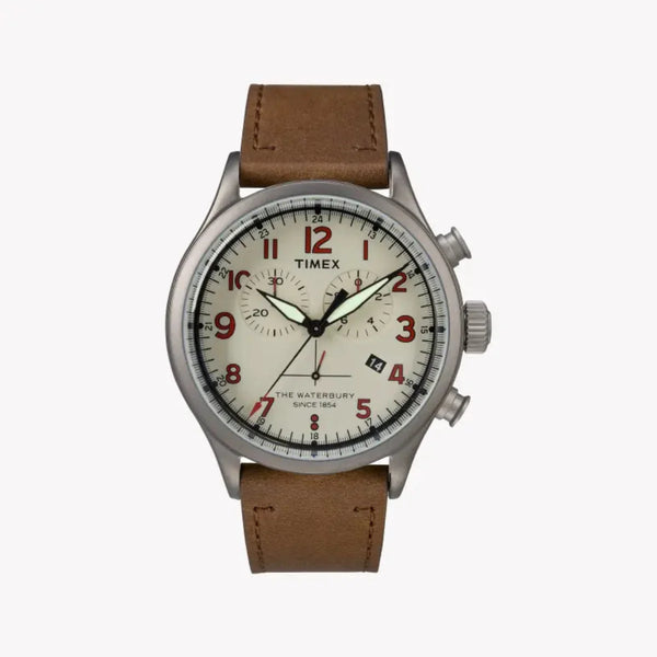 Timex Men's Brown Leather Watch, Off White Dial | Tw2r38300
