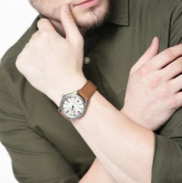 Timex Men's Brown Leather Watch, Off White Dial | Tw2r38600