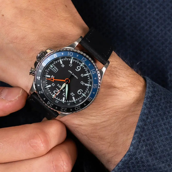 Timex Men's Black Leather Watch, Black Dial | Tw2r43600