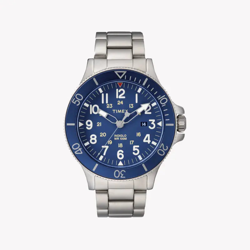 TIMEX MILITARY ALLIED TW2R46000 – HERRENUHR MIT BLAUEM ZIFFERBLATT UND SILBERNEM EDELSTAHLARMBANDUHR