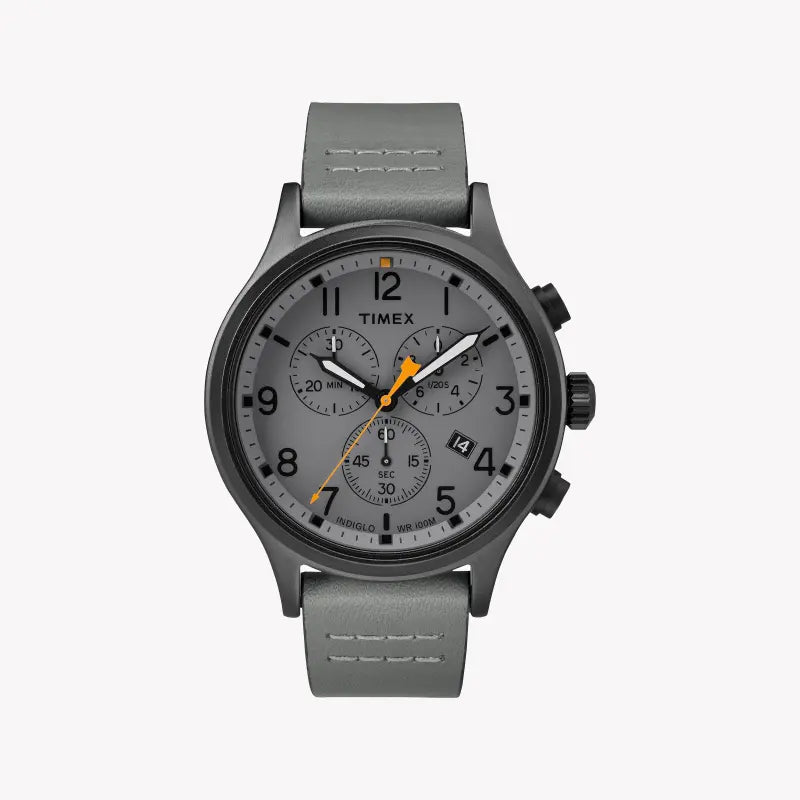 TIMEX Military Allied TW2R47400 Herrenuhr – graues Leder, Indiglo Light, 10 ATM Wasserdichtigkeit