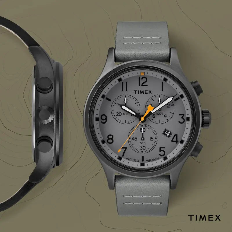 Timex Military Allied Tw2r47400 Men's Watch - Gray Leather, Indiglo Light, 10 Atm Water Resistance