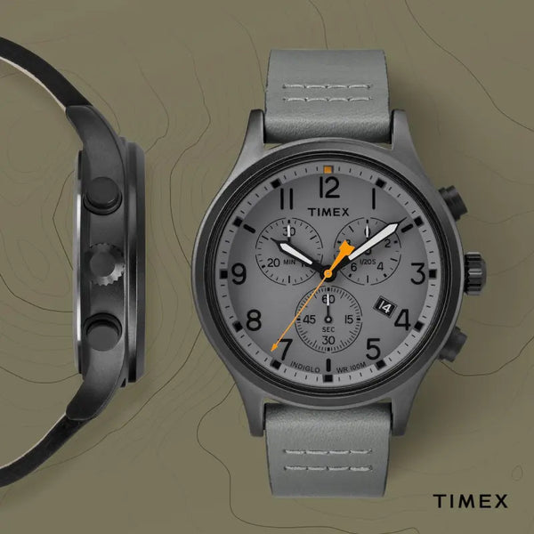 Timex Military Allied Tw2r47400 Men's Watch - Gray Leather, Indiglo Light, 10 Atm Water Resistance