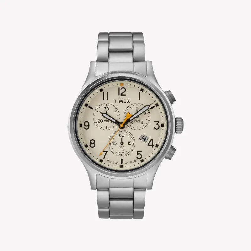 Timex Men's Silver Stainless Steel Watch, Off White Dial | Tw2r47600