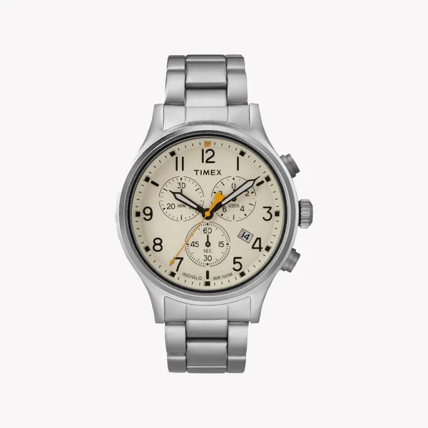 Timex Men's Silver Stainless Steel Watch, Off White Dial | Tw2r47600