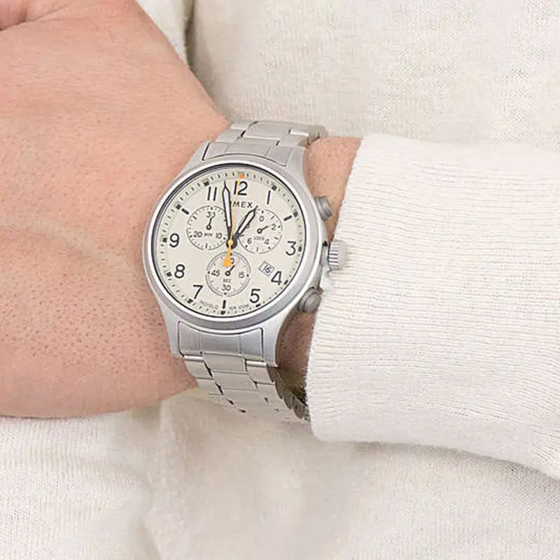 TIMEX Military Allied TW2R47600 – Herren-Chronographenuhr aus silbernem Edelstahl mit INDIGLO-Licht