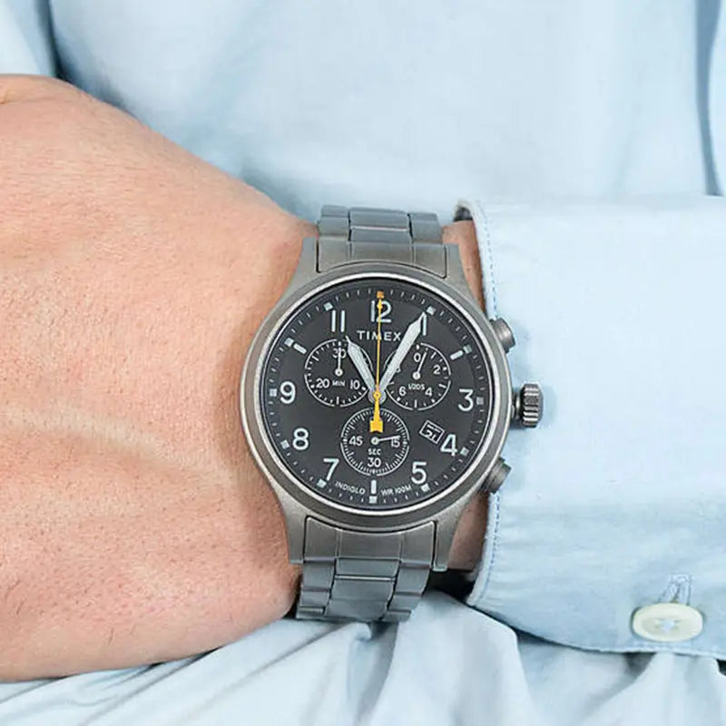 Timex Men's Gray Stainless Steel Watch, Black Dial | Tw2r47700