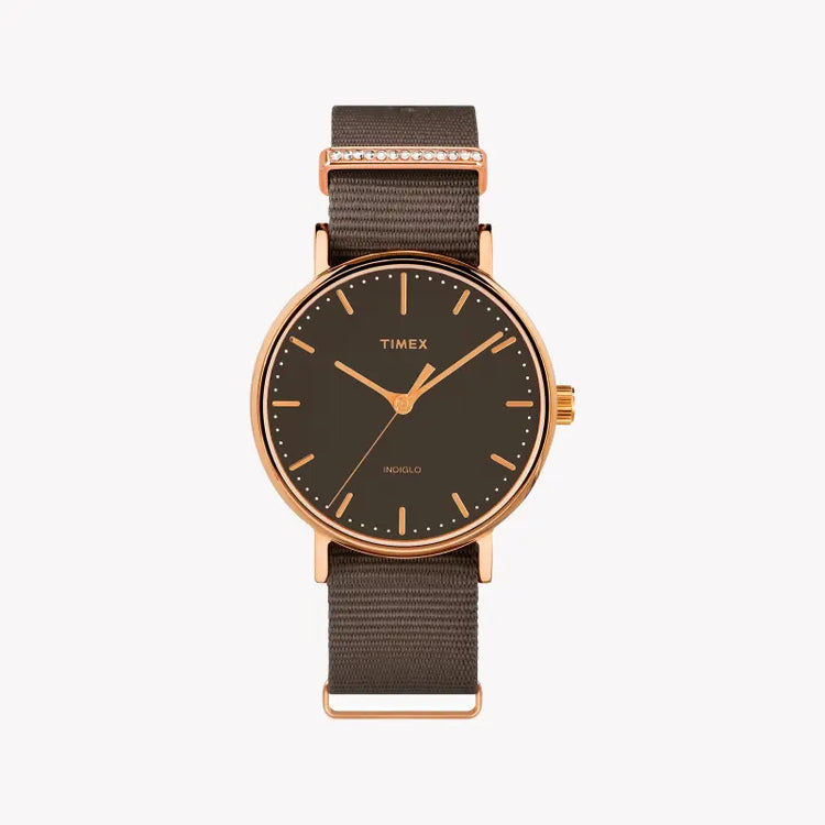 Timex Women's Gray Fabric Watch, Rose Gold Case | TW2R48900