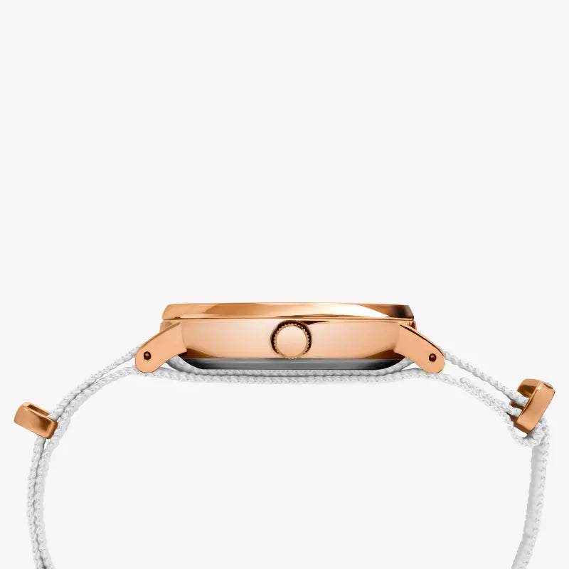 Timex Women's Watch With Rose Gold Brass Case And White Fabric Band