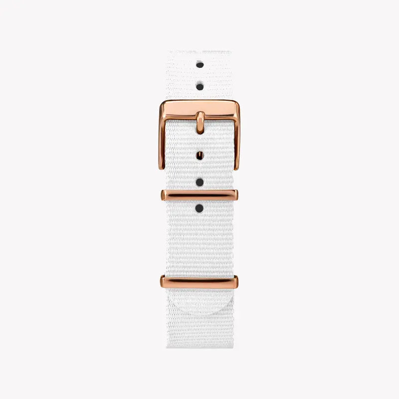 Timex Women's Watch With Rose Gold Brass Case And White Fabric Band