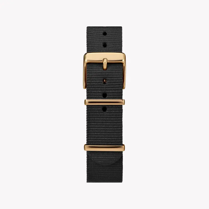 TIMEX Damenuhr mit goldenem Messinggehäuse und schwarzem Stoffarmband