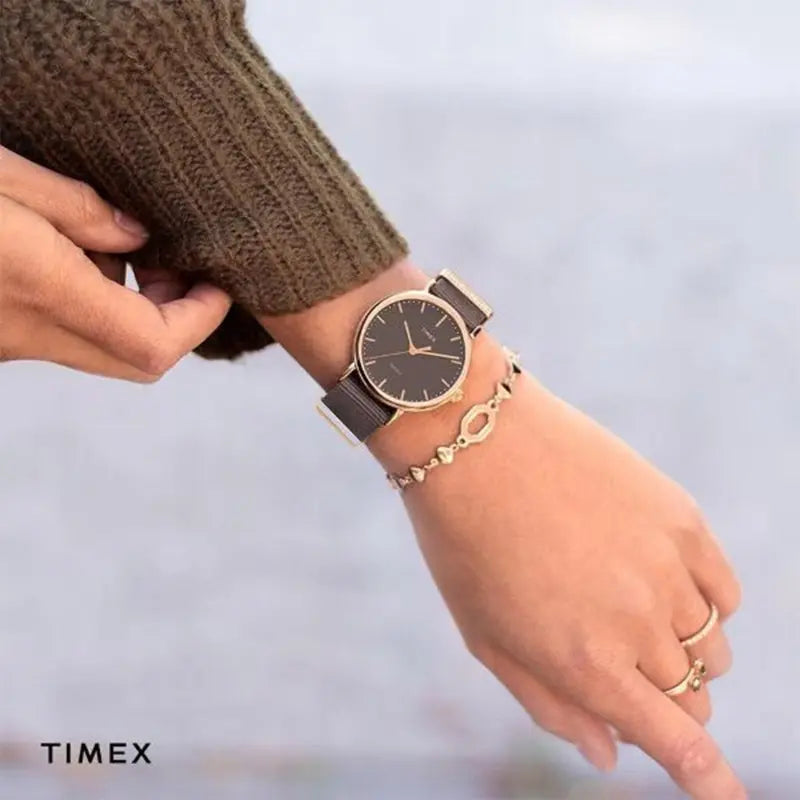 Timex Women's Black Fabric Watch, Brass Gold Case | Tw2r49200 by i-watch
