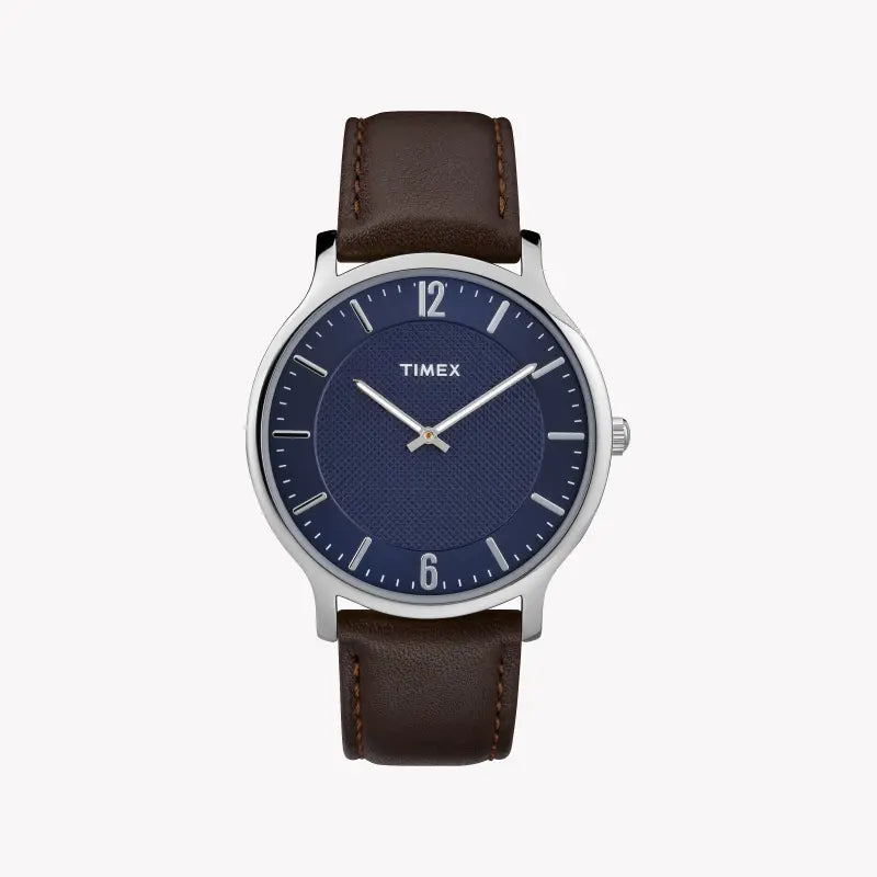 Timex Men's Brown Leather Watch, Blue Dial | Tw2r49900