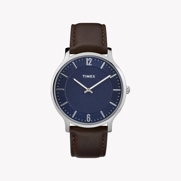 Timex Men's Brown Leather Watch, Blue Dial | Tw2r49900