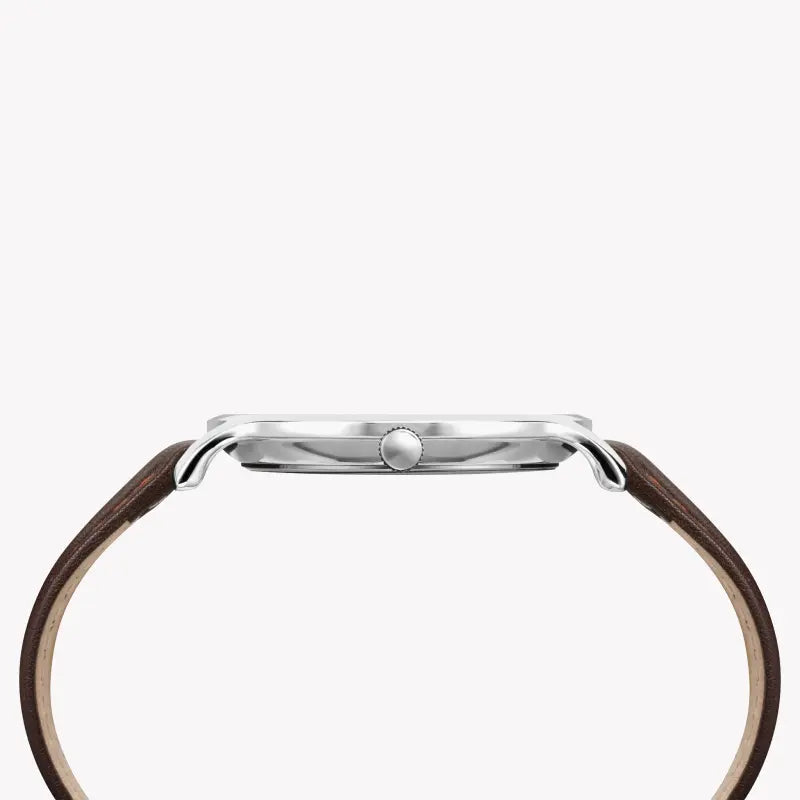 Timex Men's Brown Leather Watch, Blue Dial | Tw2r49900