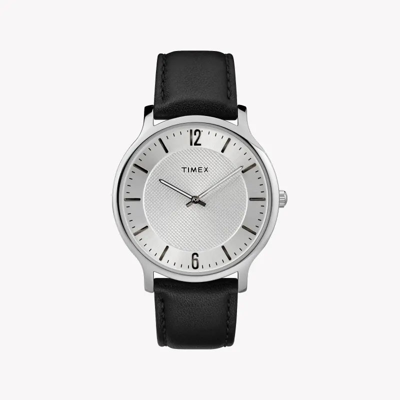 Timex Men's Black Leather Watch, Silver Dial | Tw2r50000 by i-watch