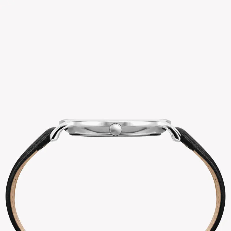 Timex Men's Black Leather Watch, Silver Dial | Tw2r50000 by i-watch