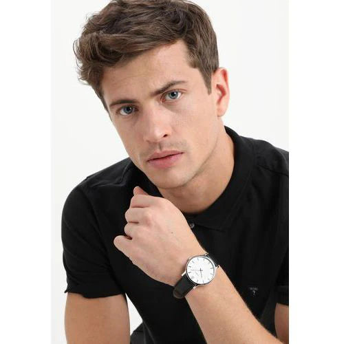 Timex Men's Black Leather Watch, Silver Dial | Tw2r50000 by i-watch