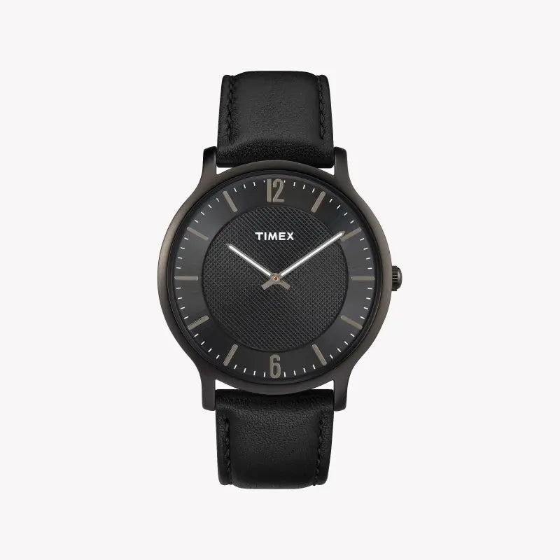ساعة TIMEX City Collection TW2R50100 - ساعة متروبوليتان للرجال بسوار جلدي أسود وقرص