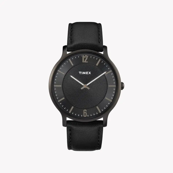 Timex Men's Black Leather Watch, Black Dial | Tw2r50100