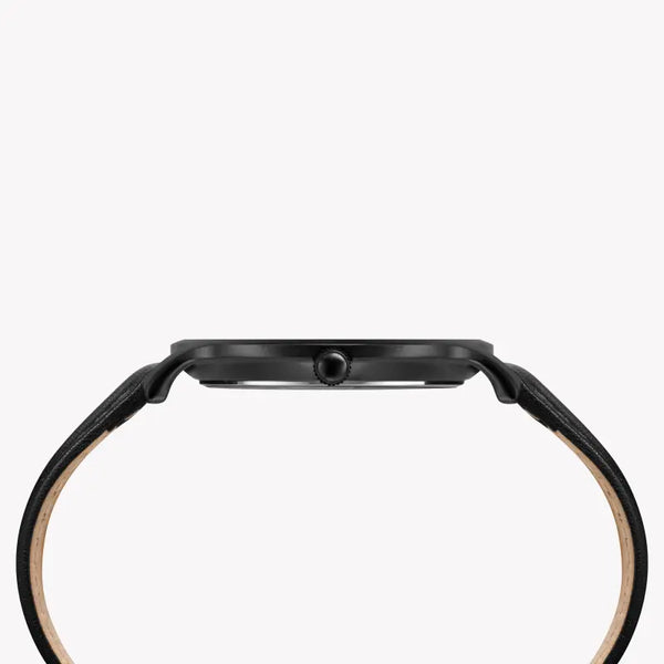 Timex Men's Black Leather Watch, Black Dial | Tw2r50100