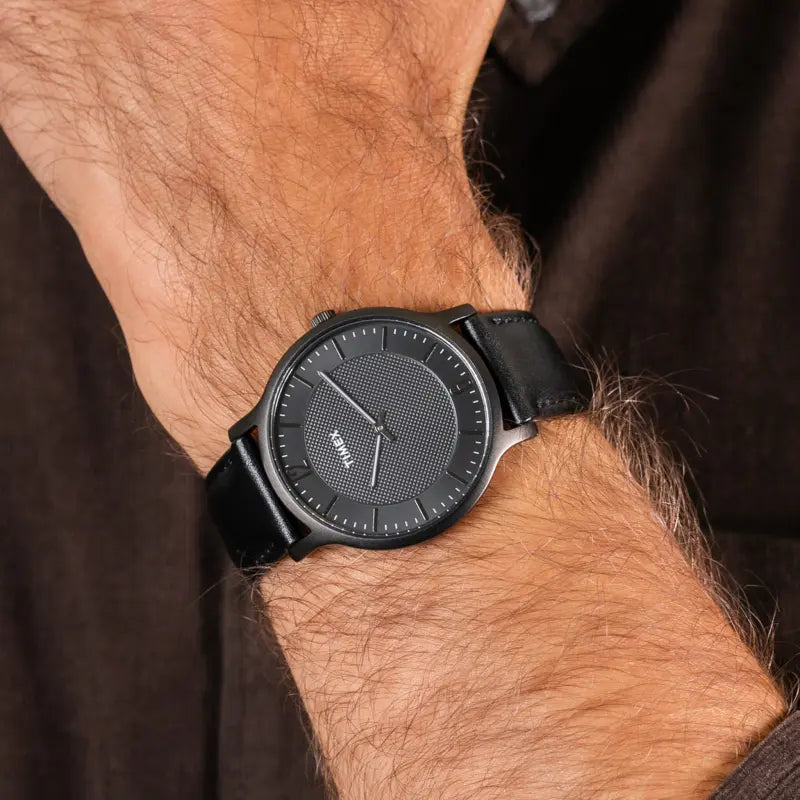 Timex Men's Black Leather Watch, Black Dial | Tw2r50100