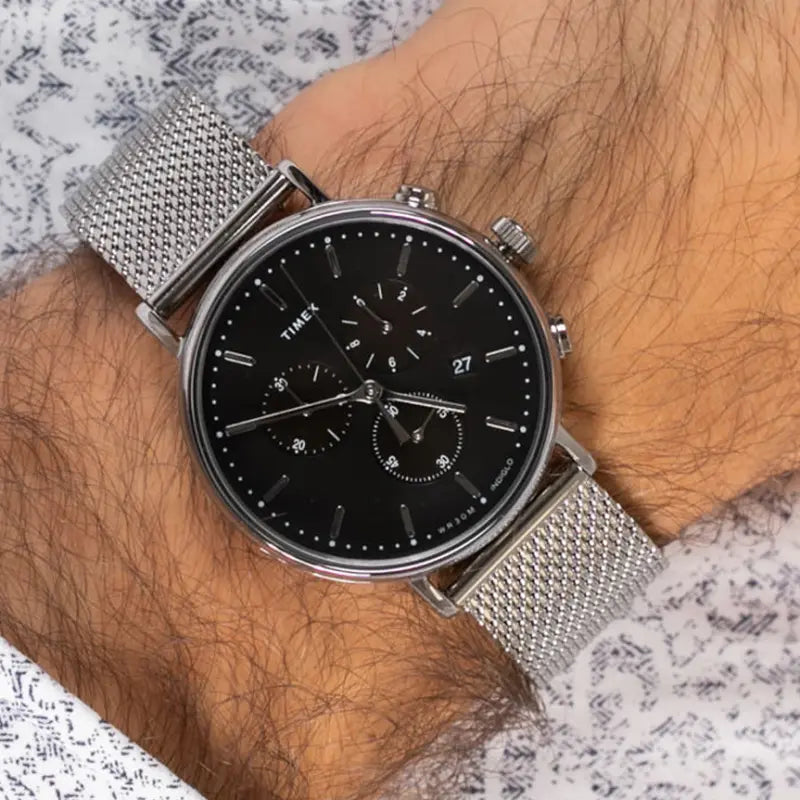 Timex Unisex Brass Silver Watch, Black Dial | TW2R61900