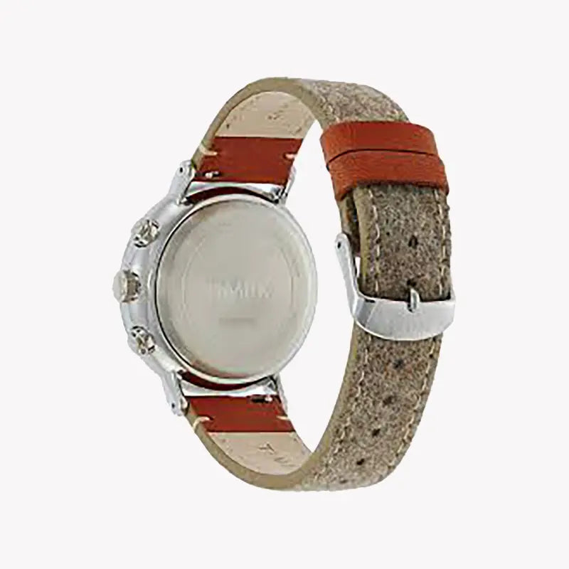 ساعة TIMEX Fairfield TW2R62000 - ساعة المجموعة الأساسية للجنسين مع سوار من القماش البني والاتصال الهاتفي الأبيض