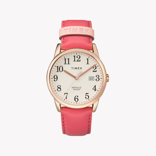 Timex Women's Pink Leather Watch, Off White Dial | Tw2r62500