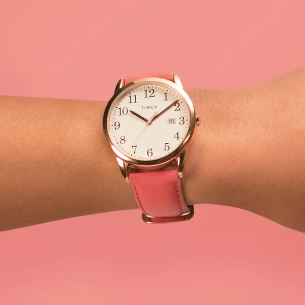 Timex Women's Pink Leather Watch, Off White Dial | Tw2r62500