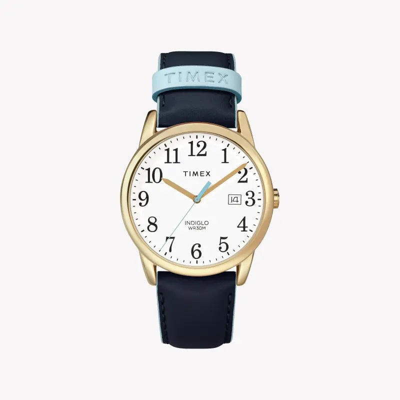 Timex Women's Blue Leather Watch, White Dial | TW2R62600