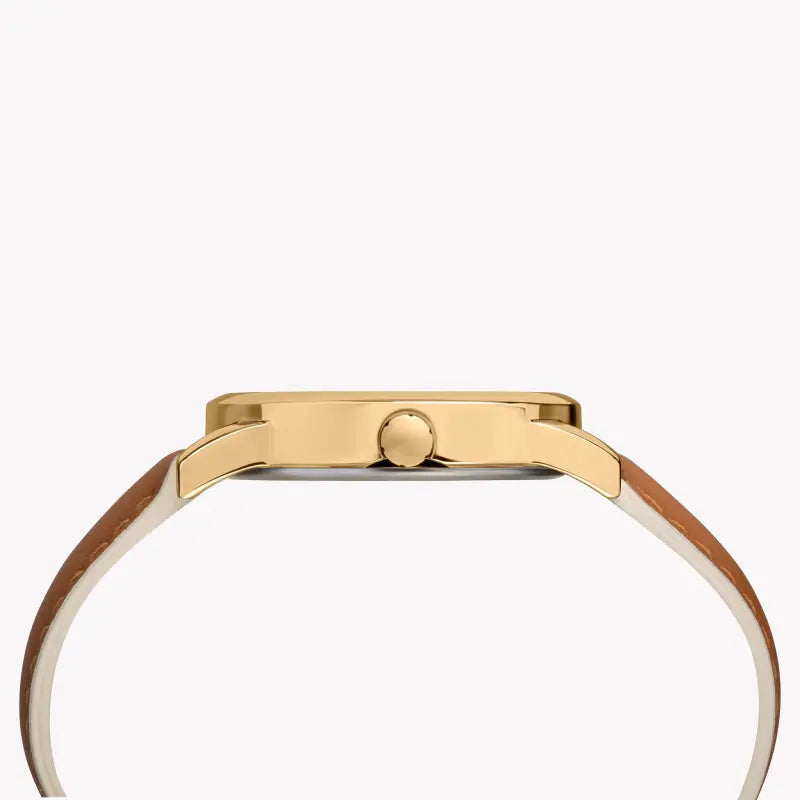 Timex Women's Brass Watch, Off White Dial, Tan Leather | TW2R62700