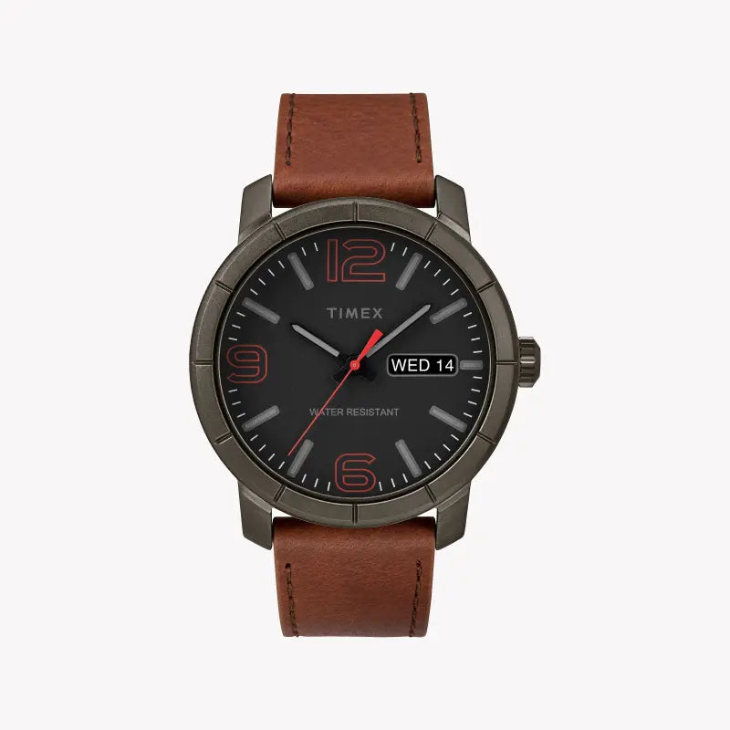 Timex Men's Brown Leather Watch, Gray Dial | Tw2r64000