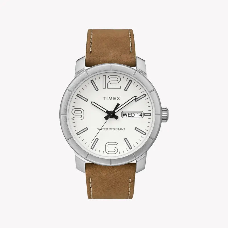 TIMEX TW2R64100 CITY CASUAL MOD - MONTRE POUR HOMMES EN CUIR BRUN ÉLÉGANT ET CADRAN BLANC