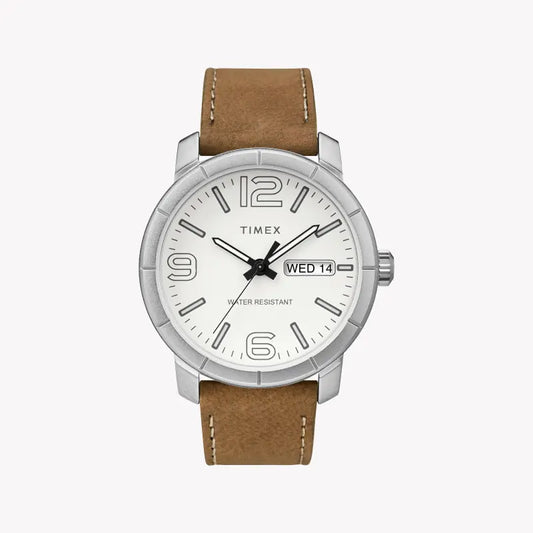 Timex Men's Tan Leather Watch, White Dial | Tw2r64100