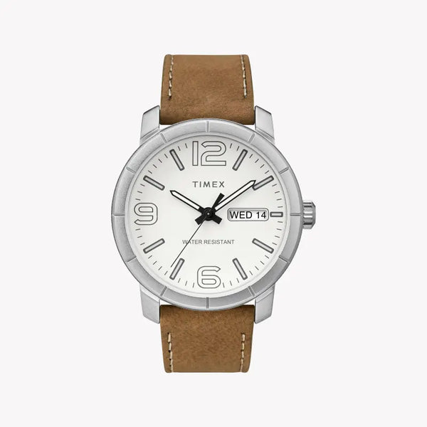 Timex Men's Tan Leather Watch, White Dial | Tw2r64100