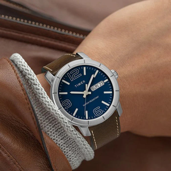 Timex Tw2r64200 City Casual Mod 44mm - Elegant Blue Dial & Brown Leather Men's Watch by i-watch