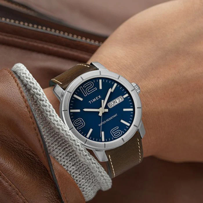 Timex Tw2r64200 City Casual Mod 44mm - Elegant Blue Dial & Brown Leather Men's Watch by i-watch