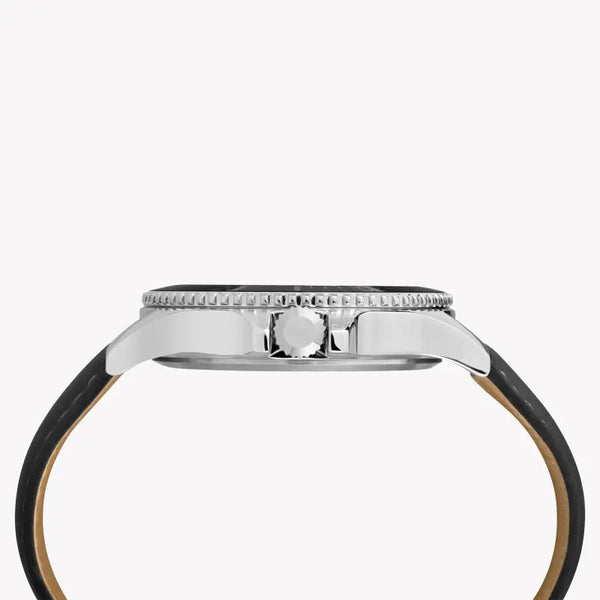 Timex Men's Brass Black Leather Watch, Black Dial | Tw2r64400