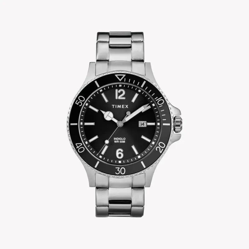 Timex Men's Silver Stainless Steel Watch, Black Dial | Tw2r64600