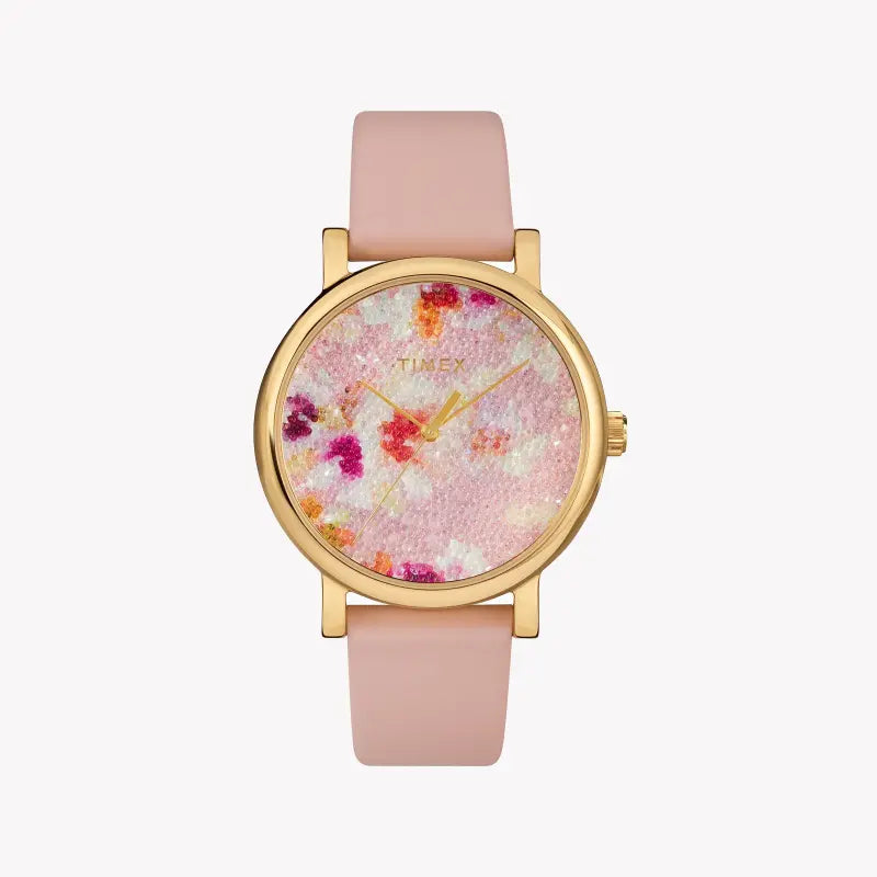 Timex Women's Pink Leather Watch, Brass Case | TW2R66300