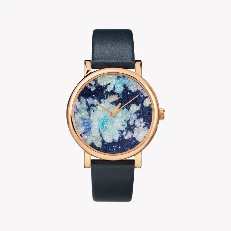 Timex Women's Blue Leather Watch, Rose Gold Case | TW2R66400