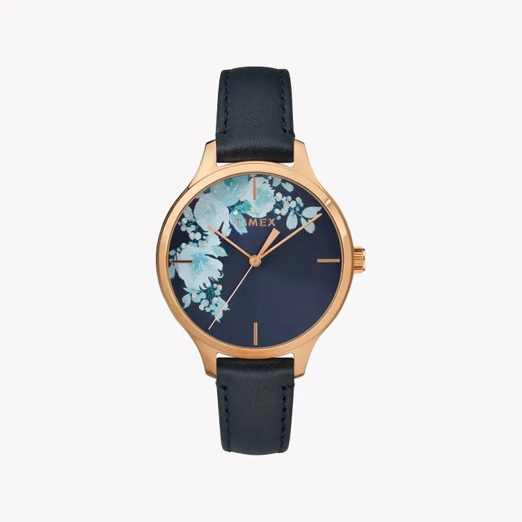 Timex Women's Blue Leather Watch, Blue Dial | TW2R66700