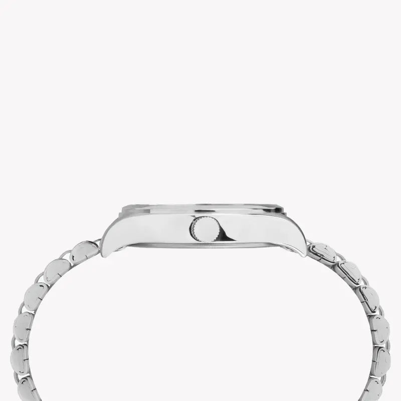 TIMEX Damenuhr mit silbernem Edelstahlgehäuse und silbernem Edelstahlarmband