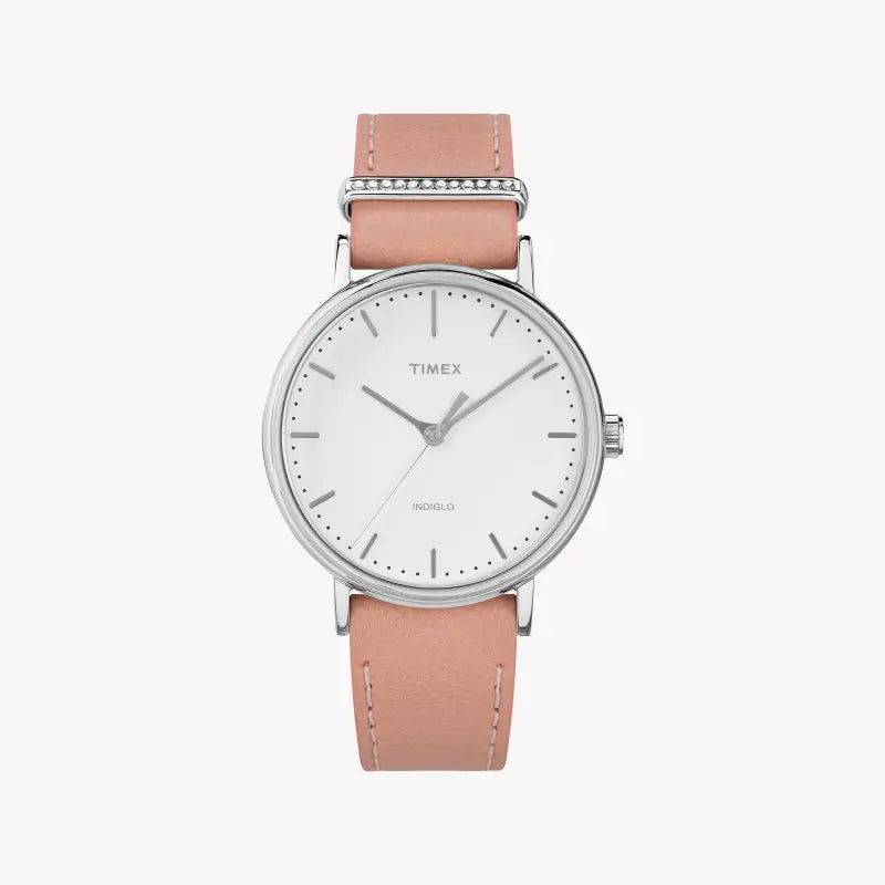 Timex Women's Pink Leather Watch, White Dial | TW2R70400