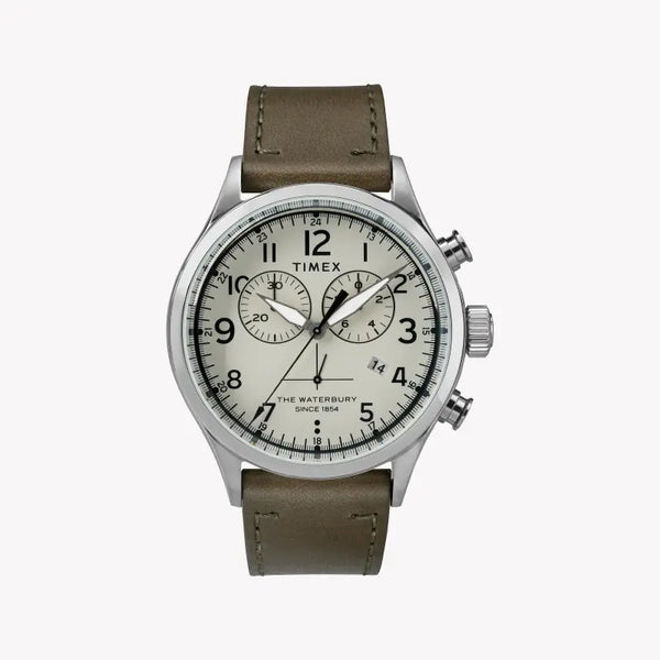 Timex Men's Green Leather Watch, Off White Dial | Tw2r70800