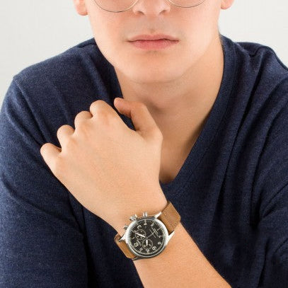 Timex Men's Stainless Steel Watch, Black Dial, Tan Leather | Tw2r70900