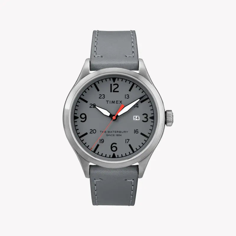 Timex Unisex Gray Leather Watch, Gray Dial | Tw2r71000